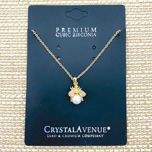 Bee Pendant Necklace w/ Pearl Body - Gold Plated